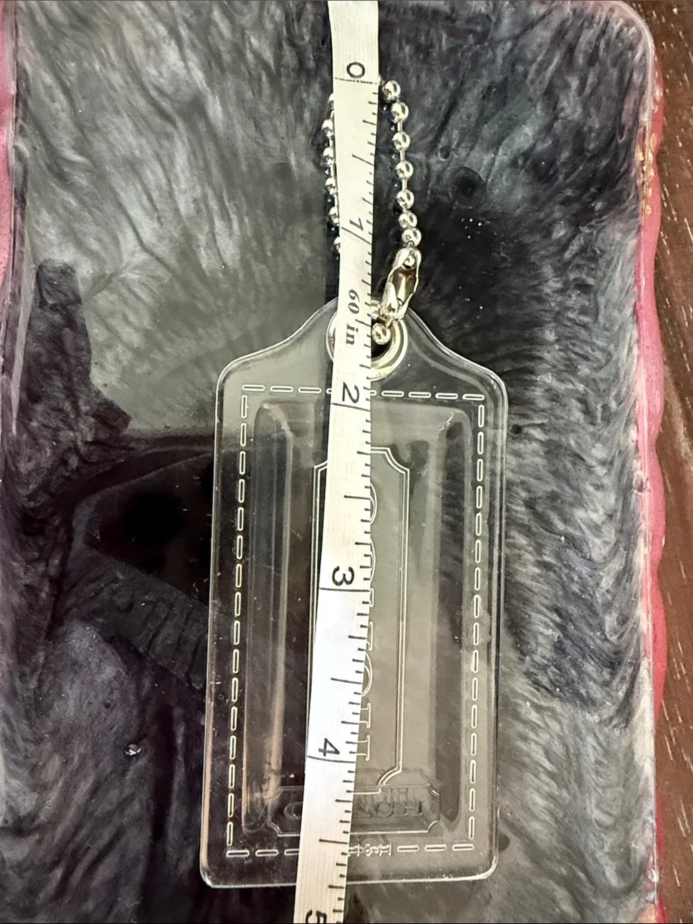 Coach Transparent Plastic hang Tag with Silver Ball Chain